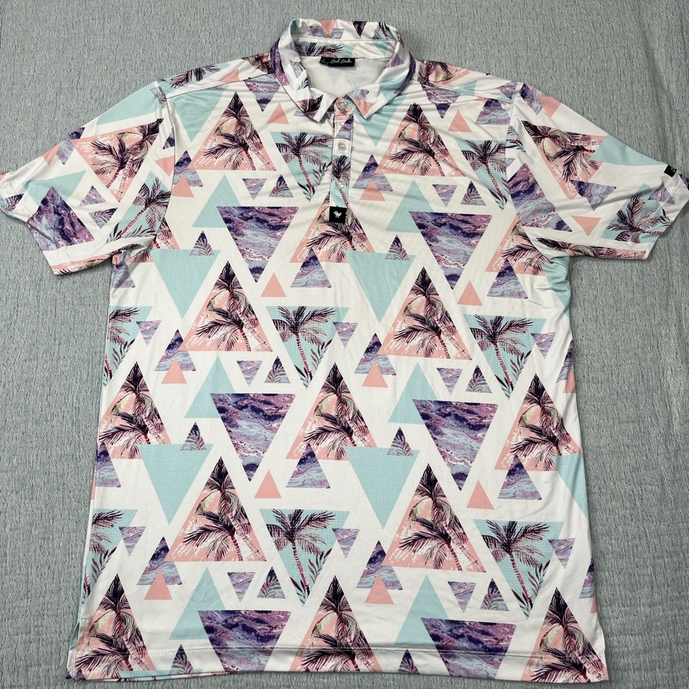 Bad Birdie Shirt Mens Large Golf Polo "Cali"  Palm‎ Trees Short Sleeve Active